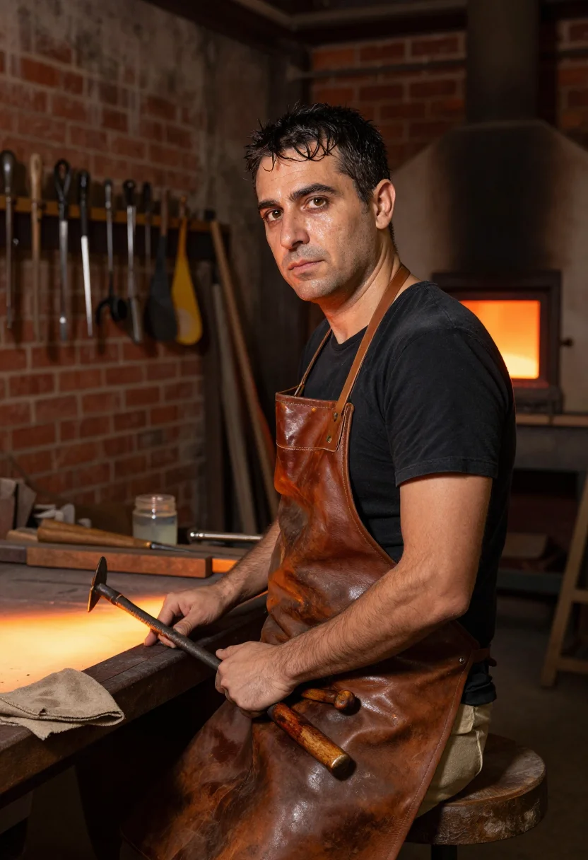 AI murano glassblower sample — portrait of a man, half-length portrait of an Italian man in