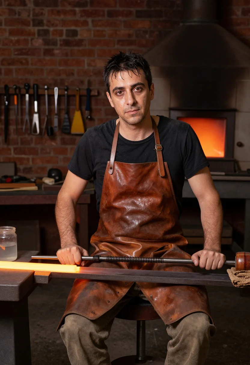 AI murano glassblower sample — portrait of a man, three-quarter-length portrait of an Itali