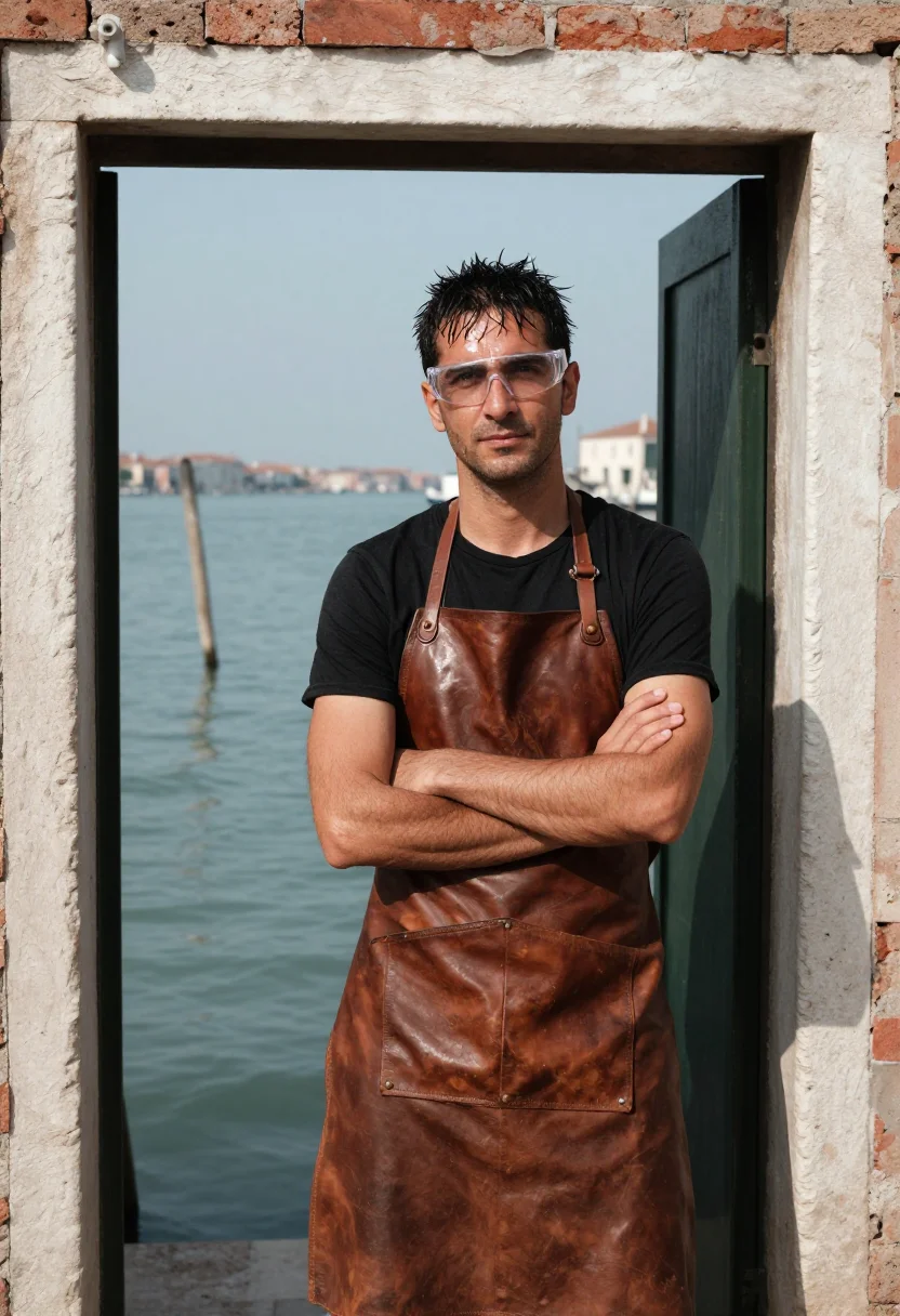 AI murano glassblower sample — portrait of a man, three-quarter-length portrait of an Itali