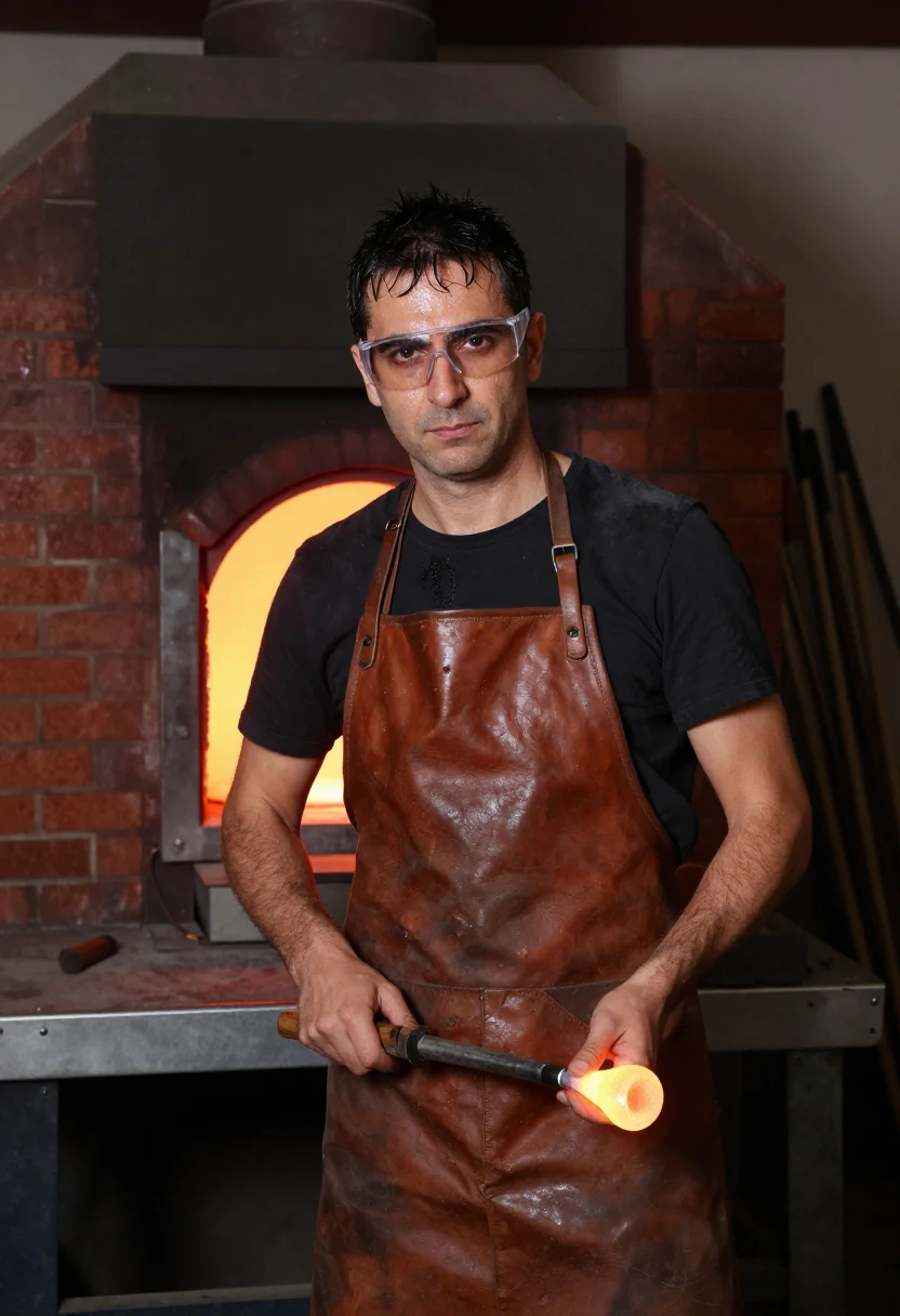 AI murano glassblower sample — portrait of a man, half-length portrait of an Italian man in