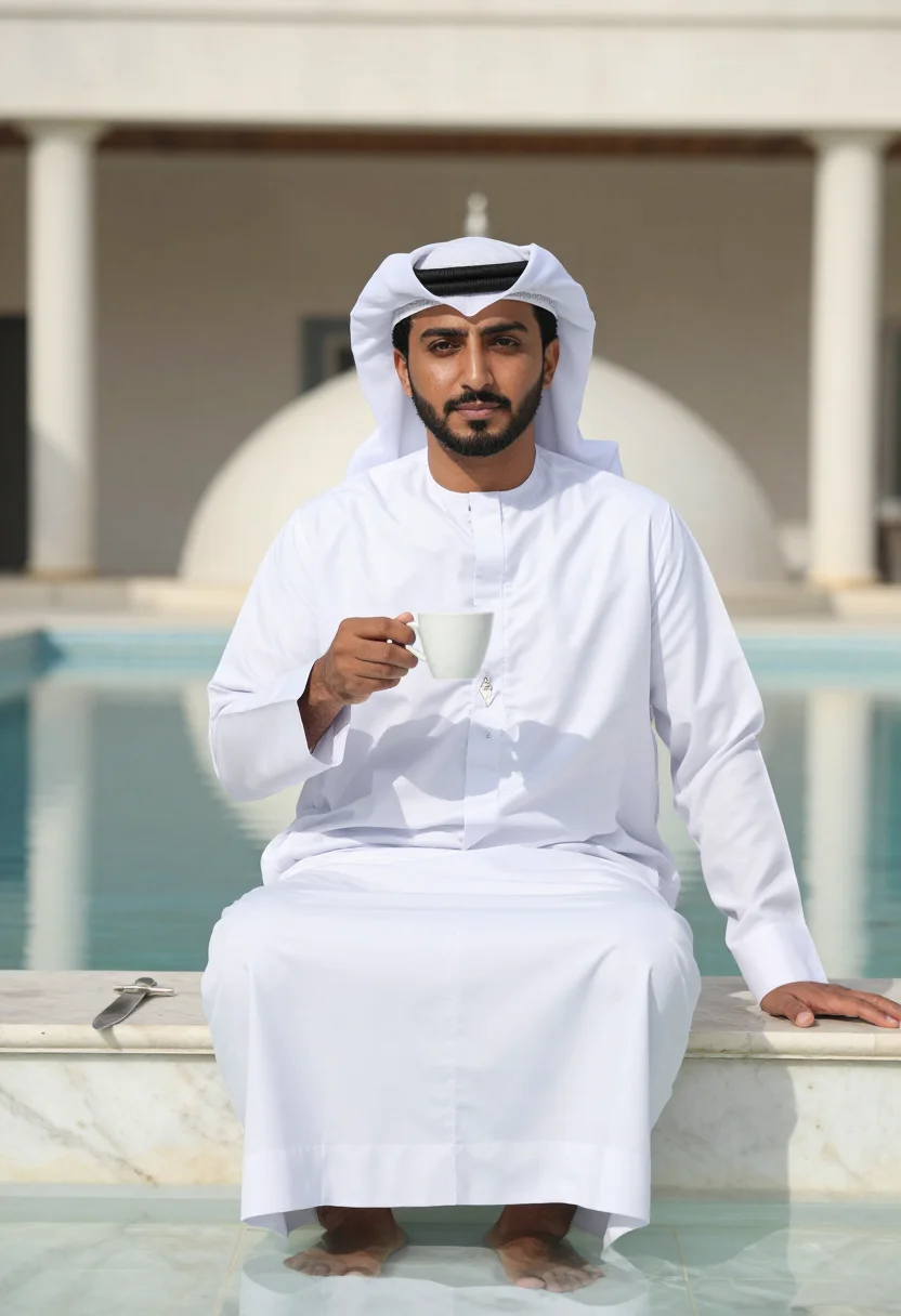 AI muscat white sample — portrait of a man, three-quarter seated portrait at chest he