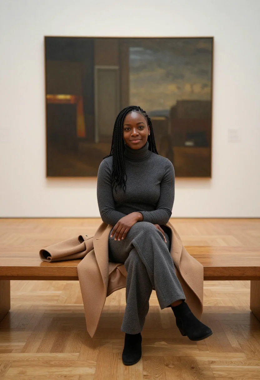 AI museum afternoon sample — portrait of a woman, full-length candid photograph of a Blac