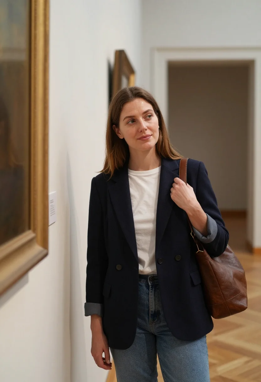 AI museum afternoon sample — portrait of a woman, half-length candid photograph of a West