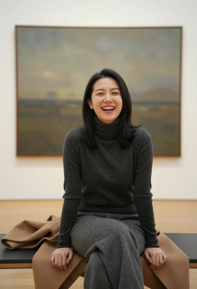 AI museum afternoon sample — portrait of a woman, chest-up candid photograph of an East-A