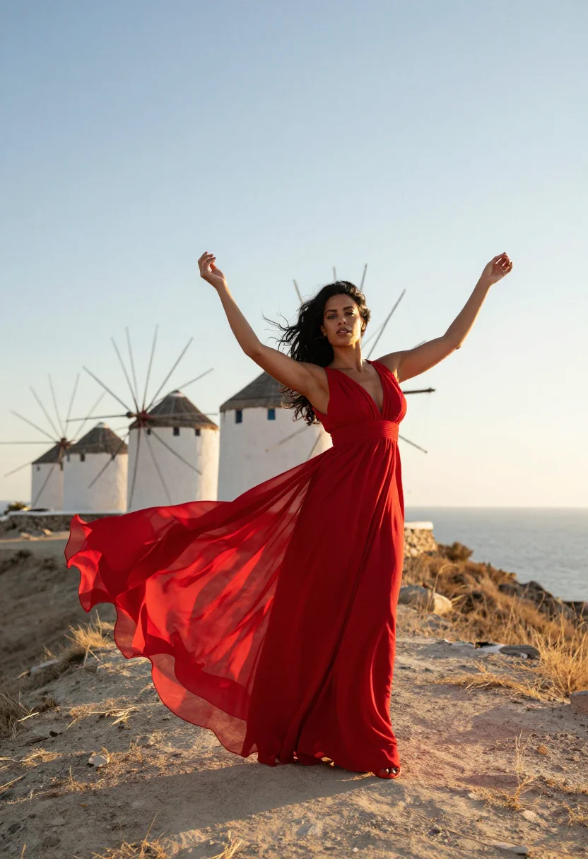 AI mykonos sample — portrait of a woman, with deep warm brown skin, dark eyes an
