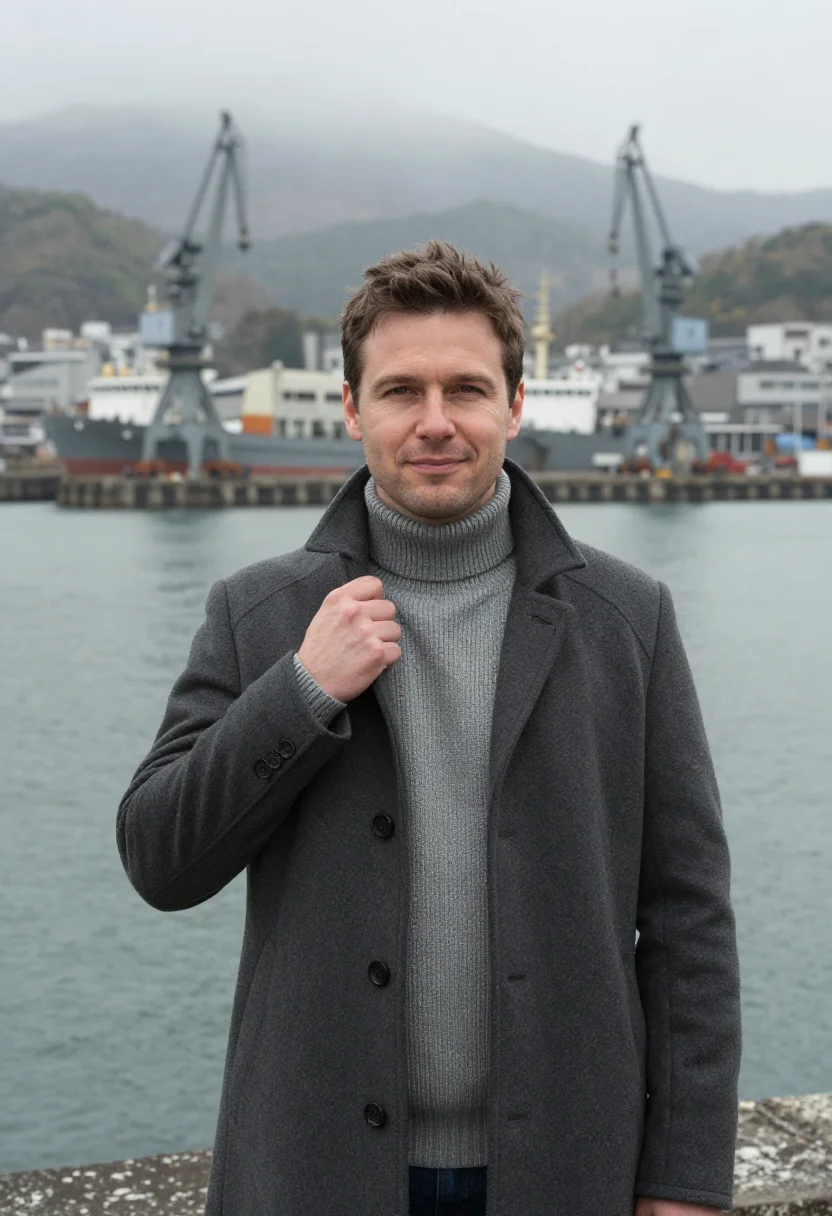 AI nagasaki naval architect harbour steel sample — portrait of a man, a naval architect in his forties of Dutch