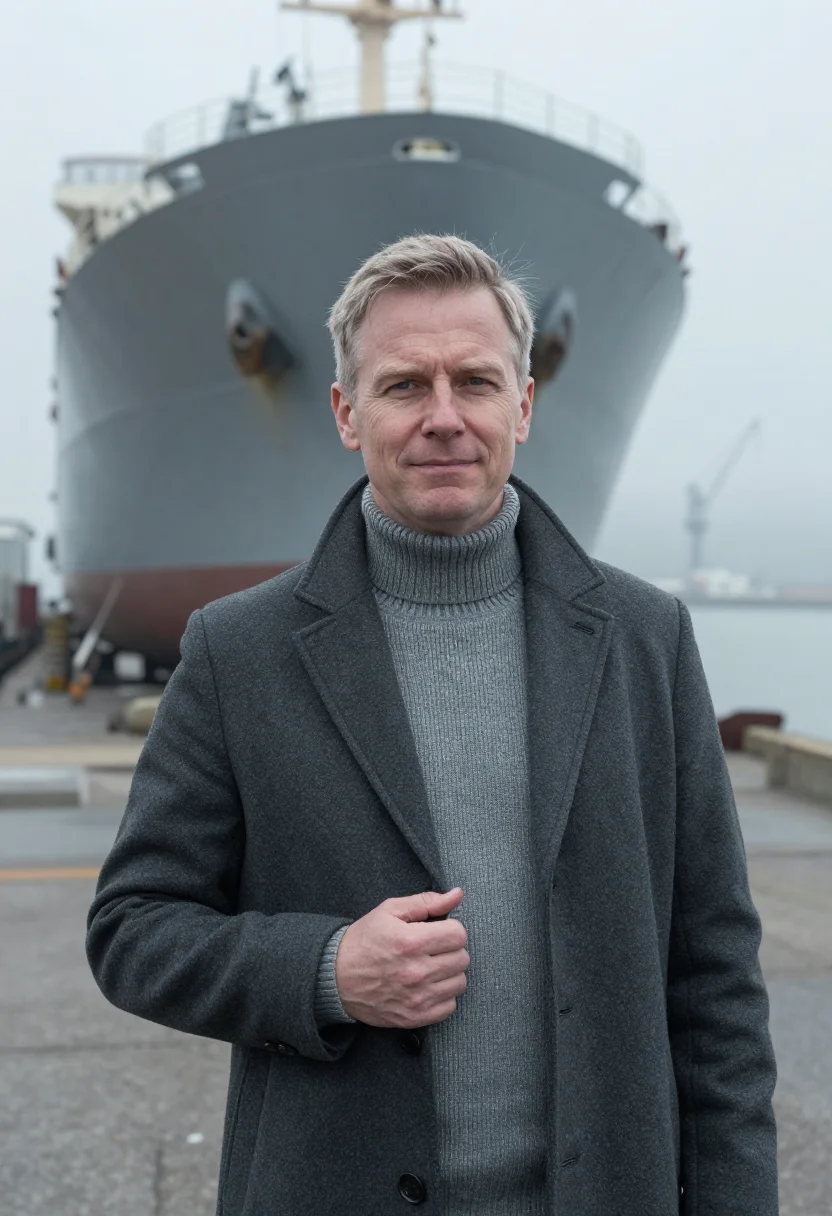 AI nagasaki naval architect harbour steel sample — portrait of a man, a naval architect in his fifties of Norwe