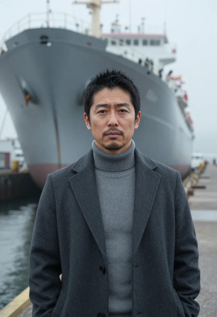 AI nagasaki naval architect harbour steel sample — portrait of a man, a naval architect in his forties of Japan