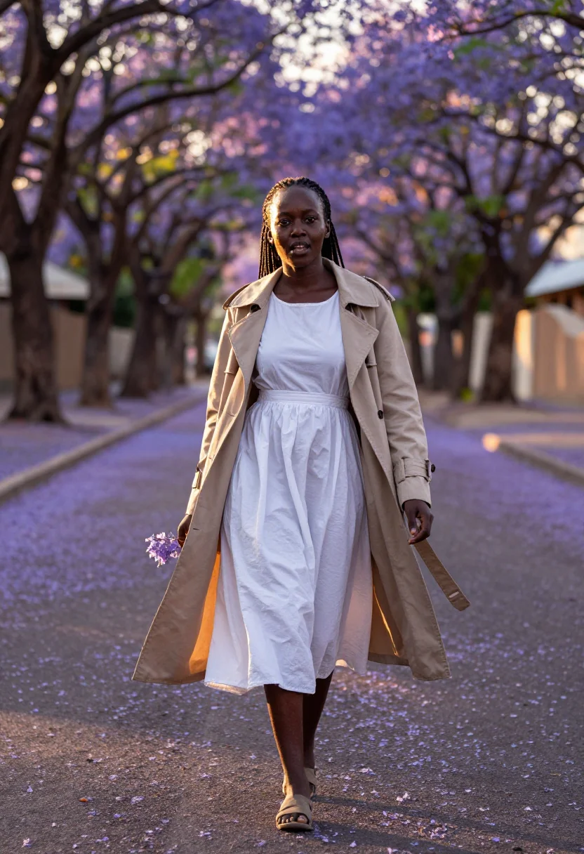 AI nairobi jacaranda sample — portrait of a traveller, full-length portrait of a Kenyan wo