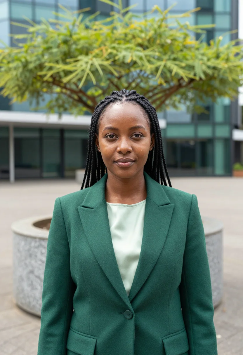 AI nairobi tech founder upper hill glass green sample — portrait of a woman, a tech founder in her early thirties of
