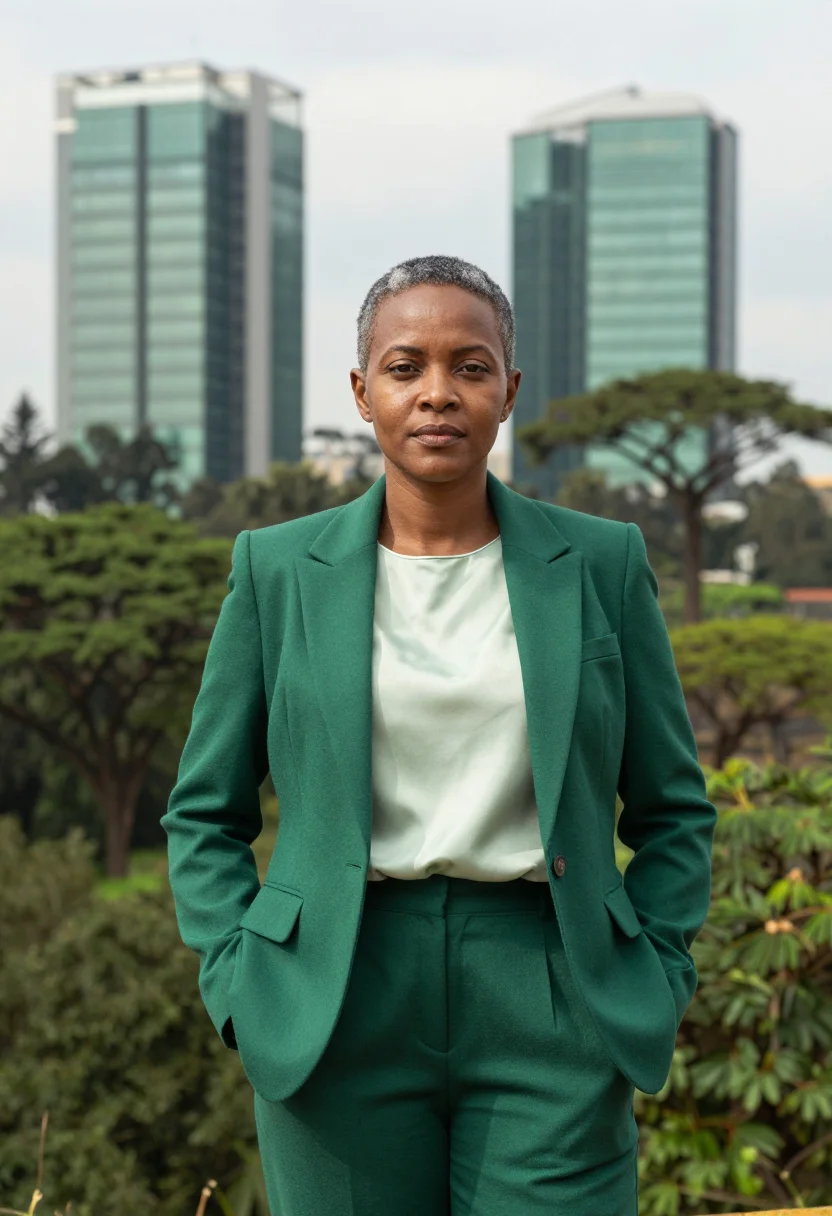 AI nairobi tech founder upper hill glass green sample — portrait of a woman, a tech founder in her late forties of M