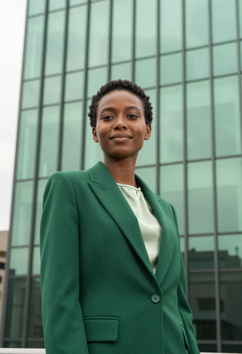 AI nairobi tech founder upper hill glass green sample — portrait of a woman, a tech founder in her late twenties of