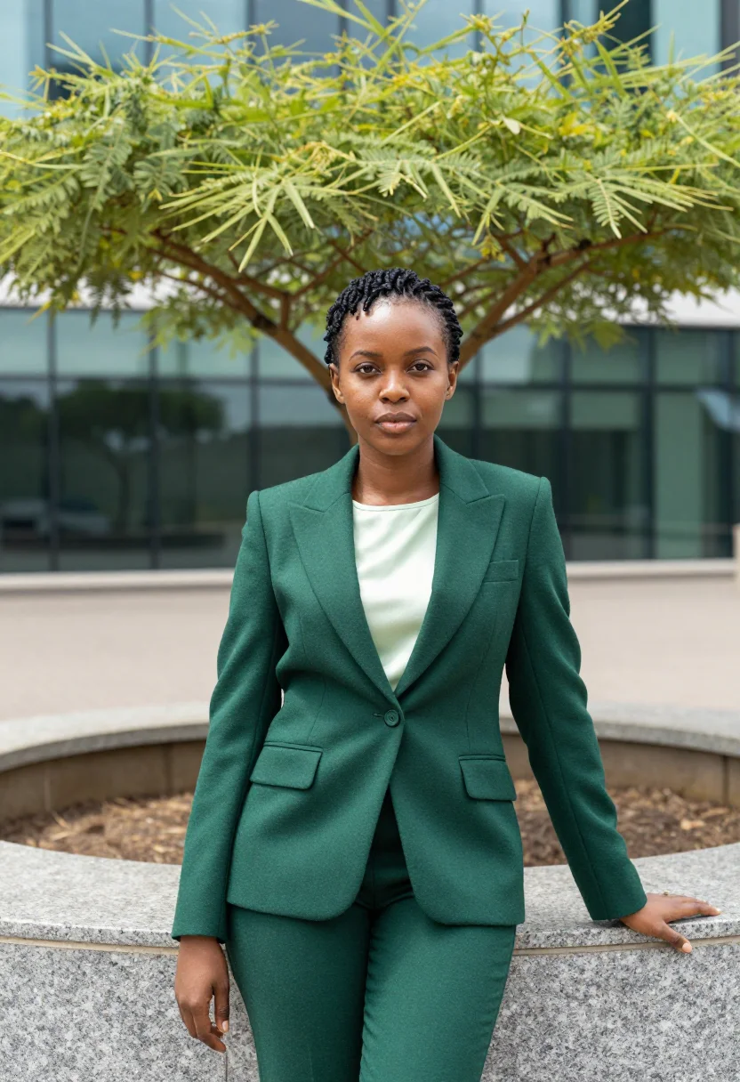 AI nairobi tech founder upper hill glass green sample — portrait of a woman, a tech founder in her late thirties of