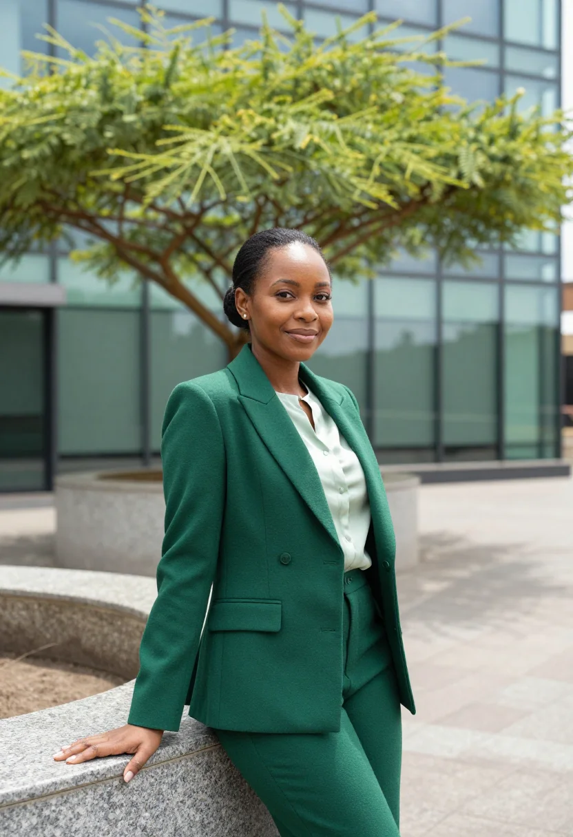 AI nairobi tech founder upper hill glass green sample — portrait of a woman, a tech founder in her mid-forties of Sw
