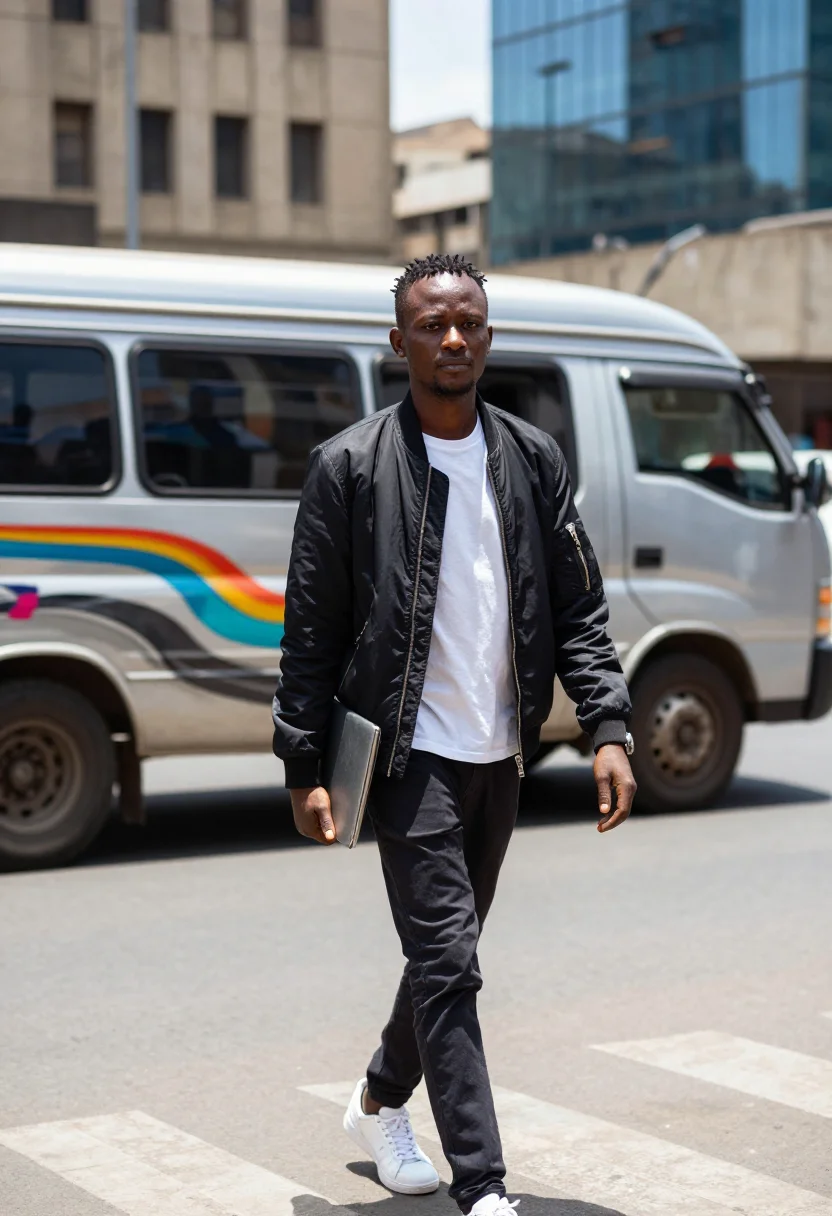 AI nairobi tech sample — portrait of a founder, portrait from mid-thigh up of a Kenya