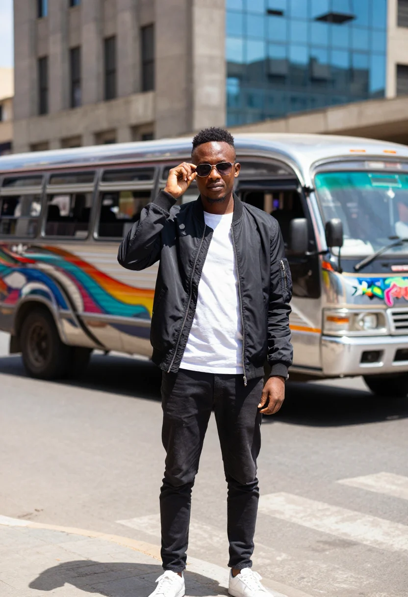 AI nairobi tech sample — portrait of a founder, waist-up portrait of a Kenyan man in