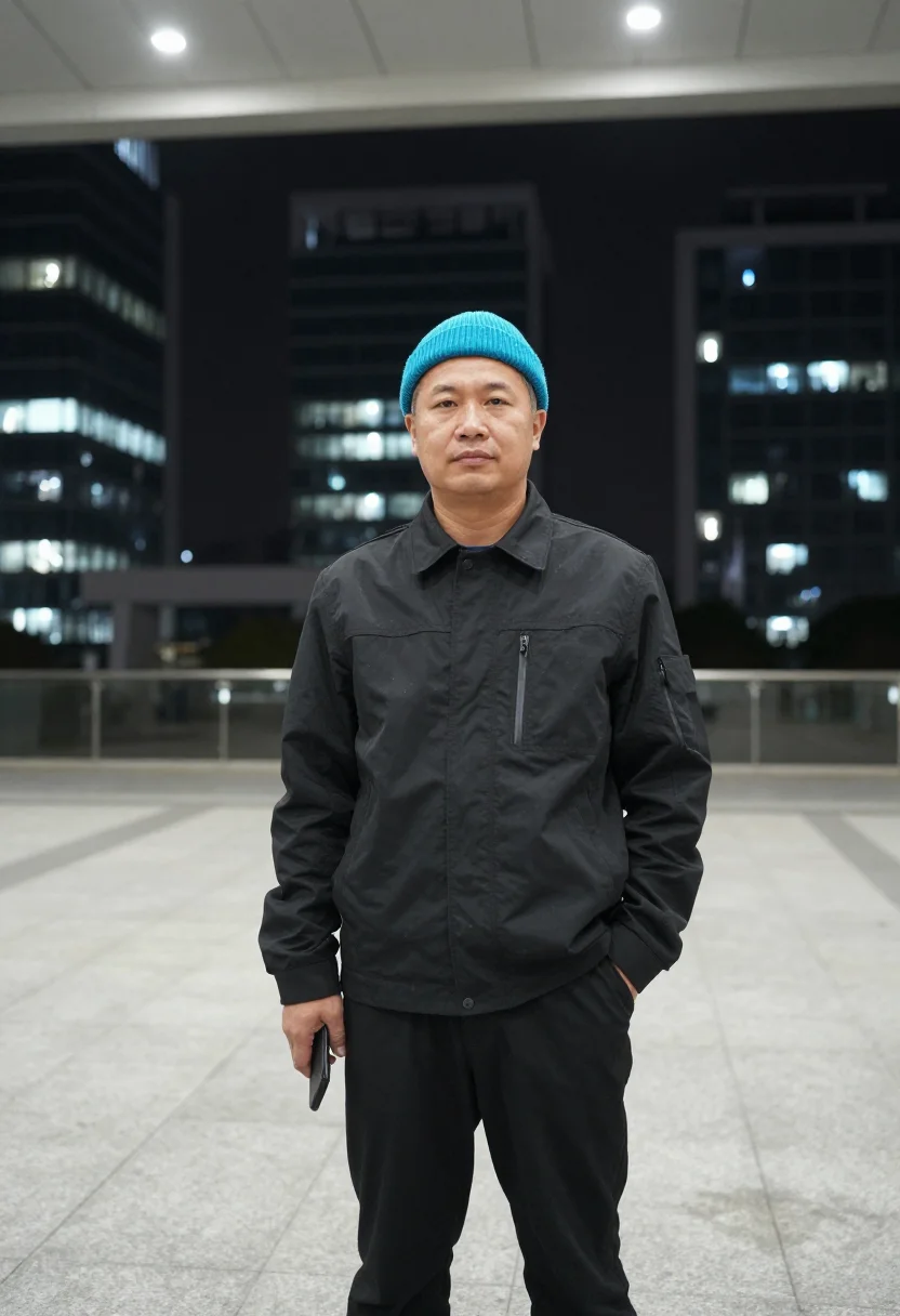 AI nanshan hardware night cyan sample — portrait of a hardware engineer, half-length portrait of a H