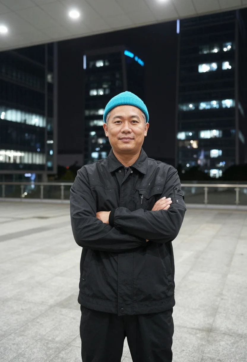 AI nanshan hardware night cyan sample — portrait of a hardware engineer, chest-up portrait of a Han