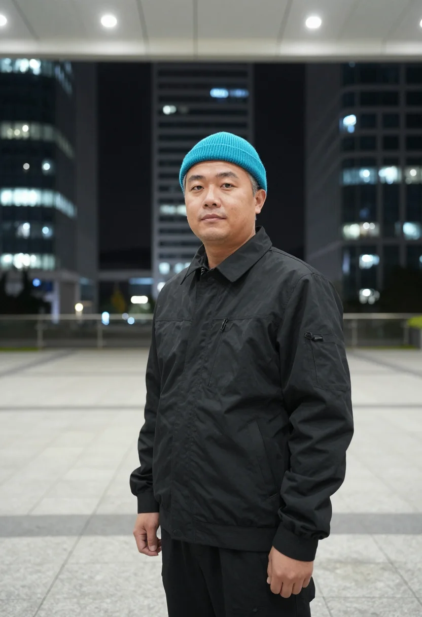 AI nanshan hardware night cyan sample — portrait of a hardware engineer, head-and-shoulders portrait