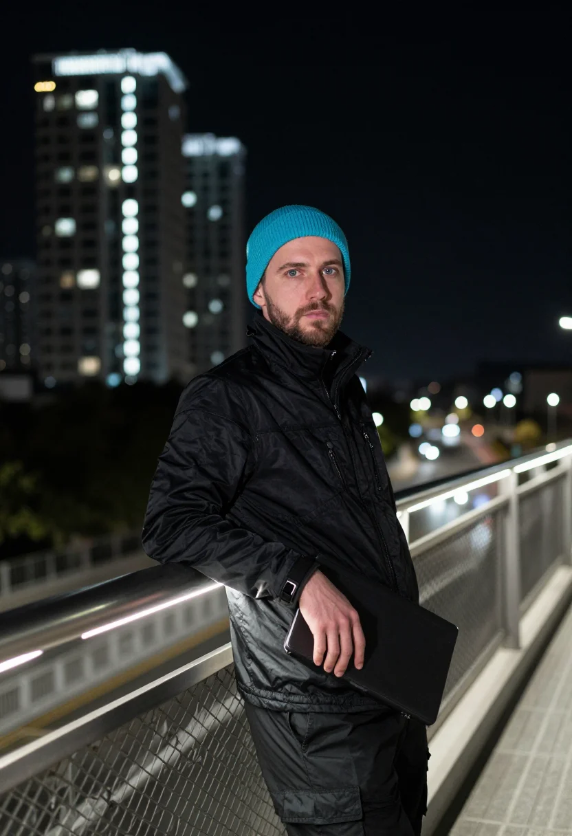 AI nanshan hardware night cyan sample — portrait of a hardware engineer, half-length portrait of a W