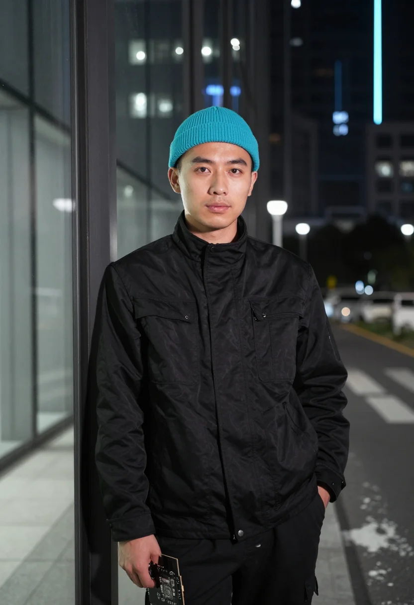 AI nanshan hardware night cyan sample — portrait of a hardware engineer, half-length portrait of a H