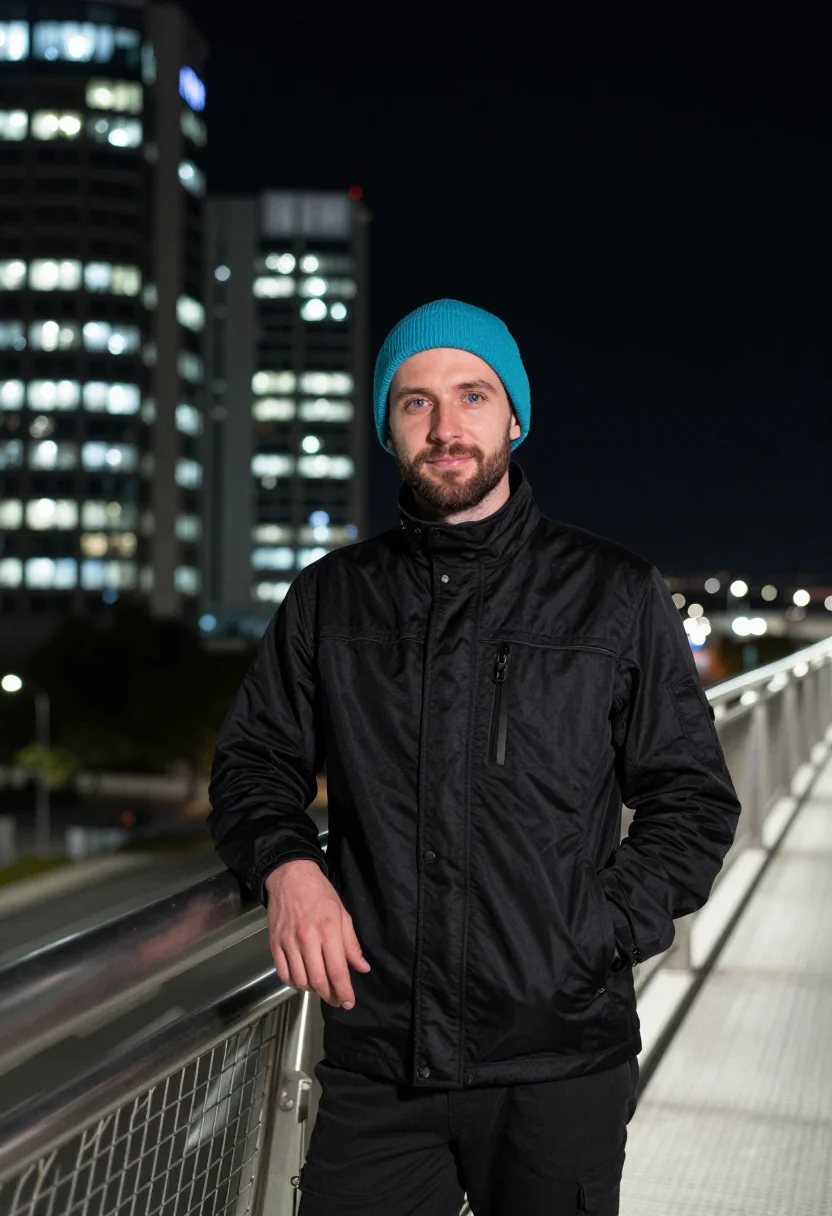 AI nanshan hardware night cyan sample — portrait of a hardware engineer, chest-up portrait of a West