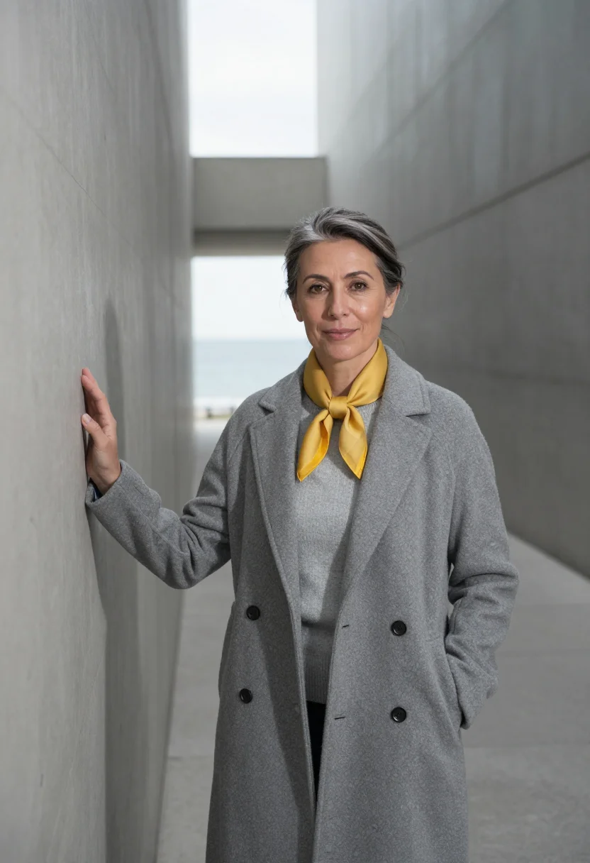 AI naoshima museum director concrete sea sample — portrait of a woman, an Italian museum director in her fifti