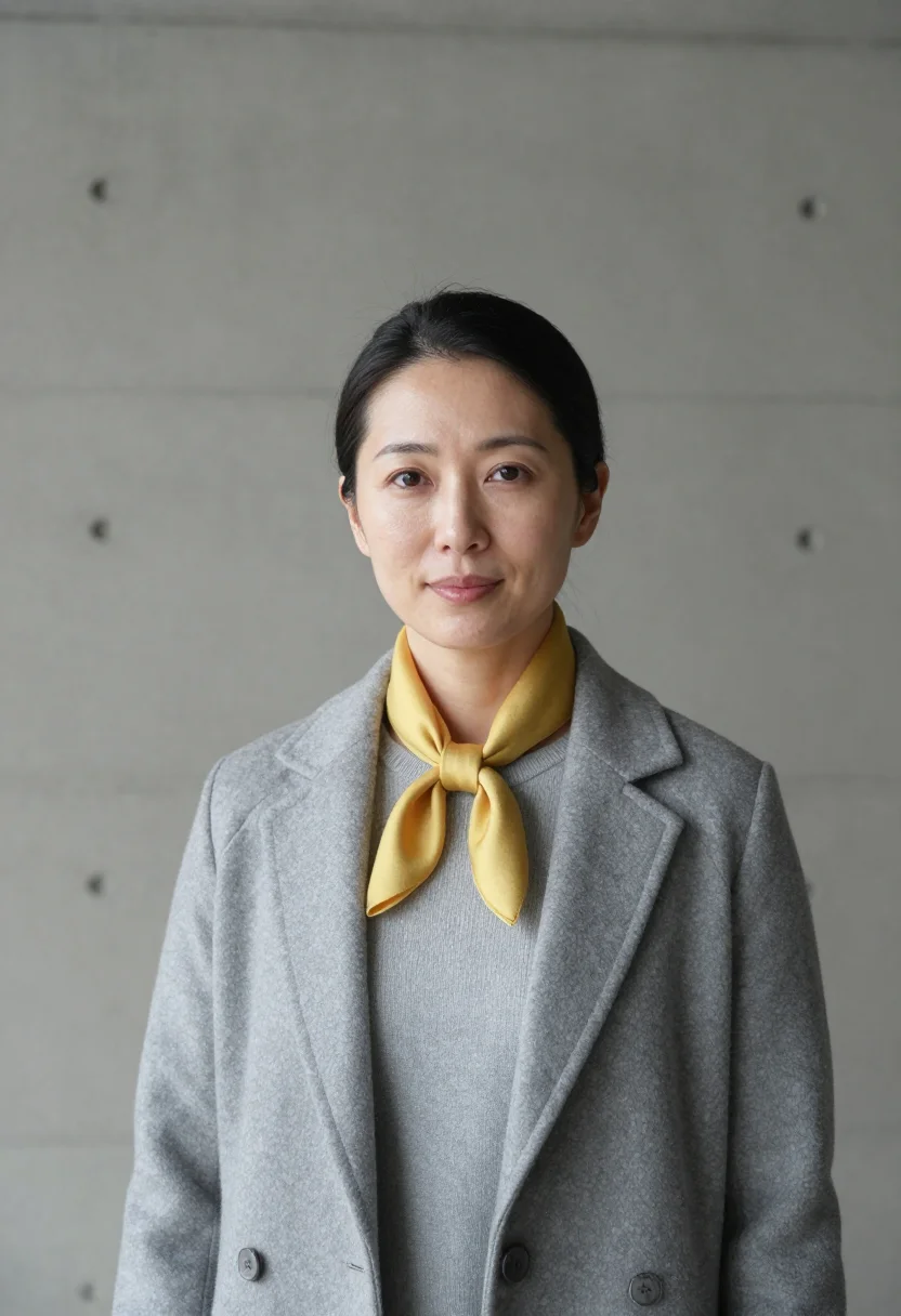 AI naoshima museum director concrete sea sample — portrait of a woman, a Japanese museum director in her late