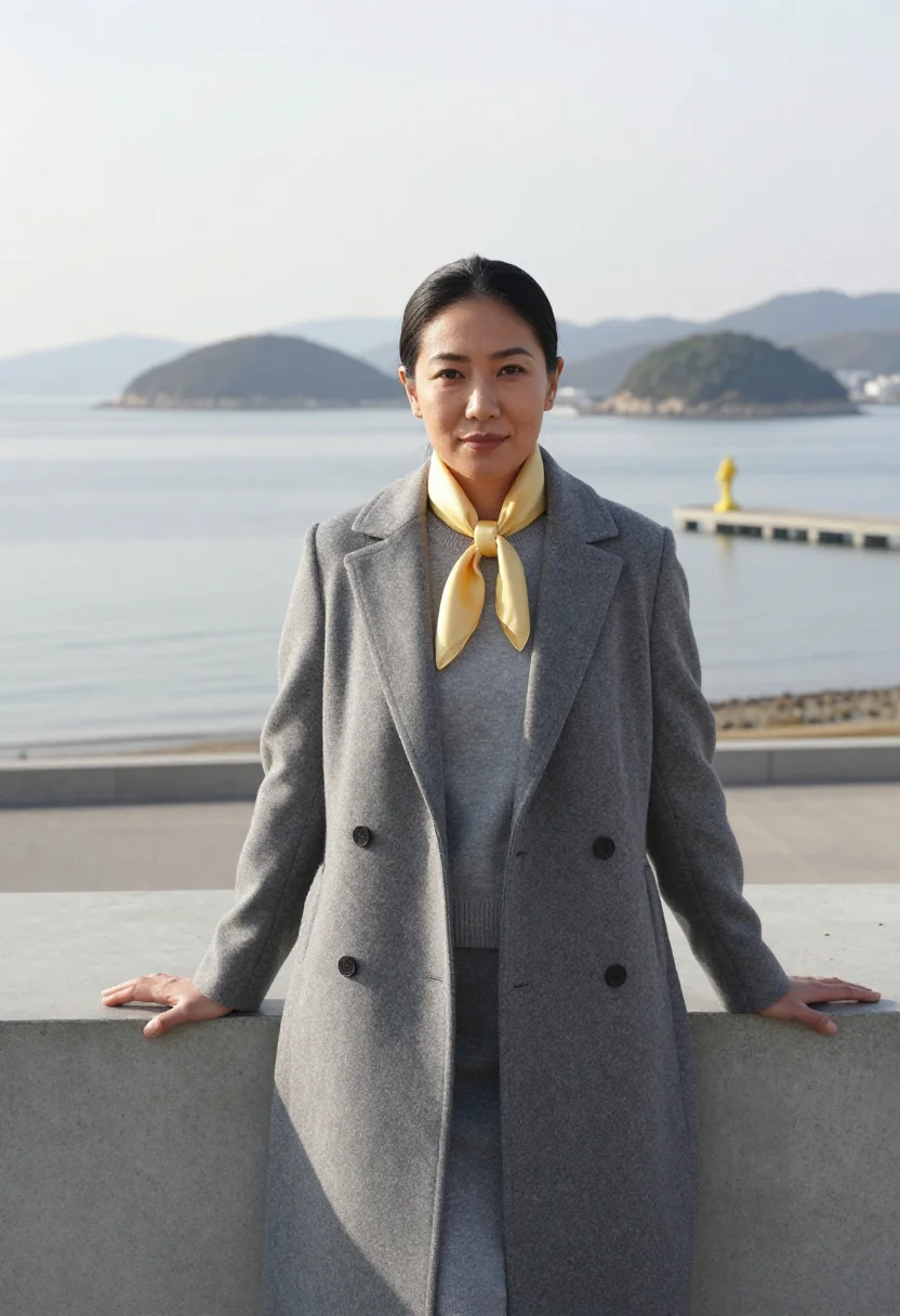 AI naoshima museum director concrete sea sample — portrait of a woman, a Thai museum director in her mid-thirt