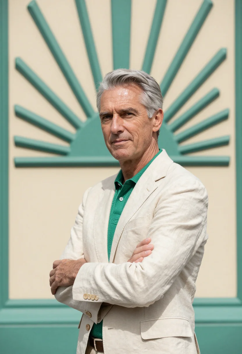 AI napier art deco architect pastel cream sea green sample — portrait of a man, an architect in his fifties of Scottish d