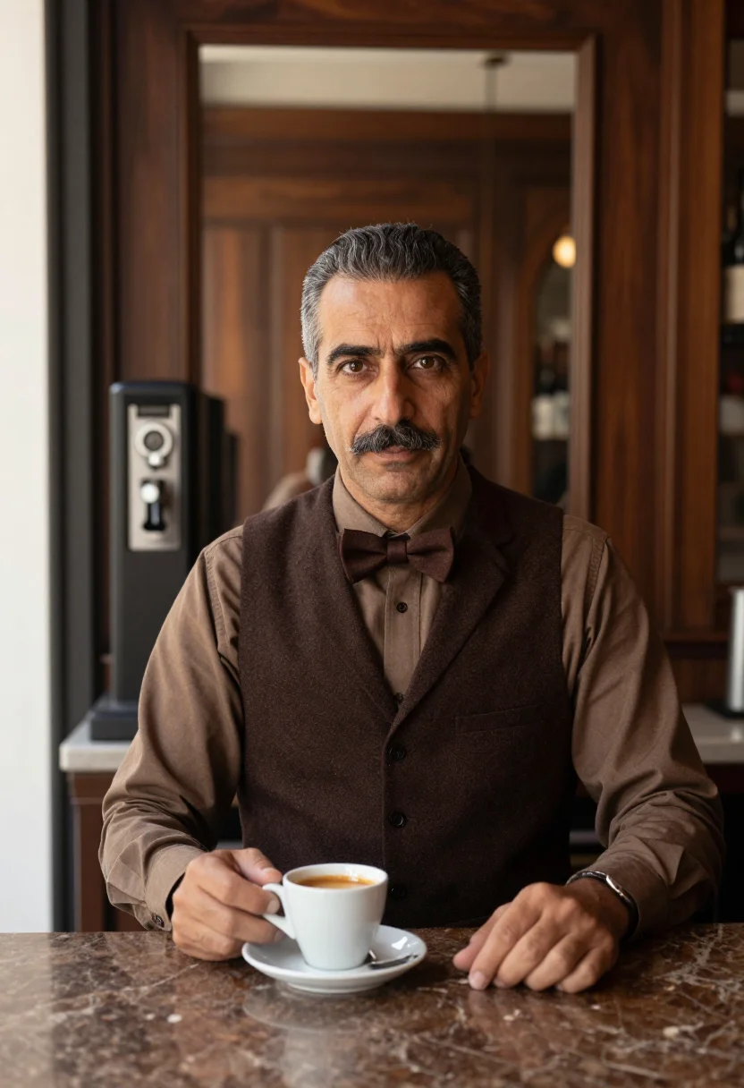 AI naples espresso sample — portrait of a man, chest-up portrait of a Neapolitan man in