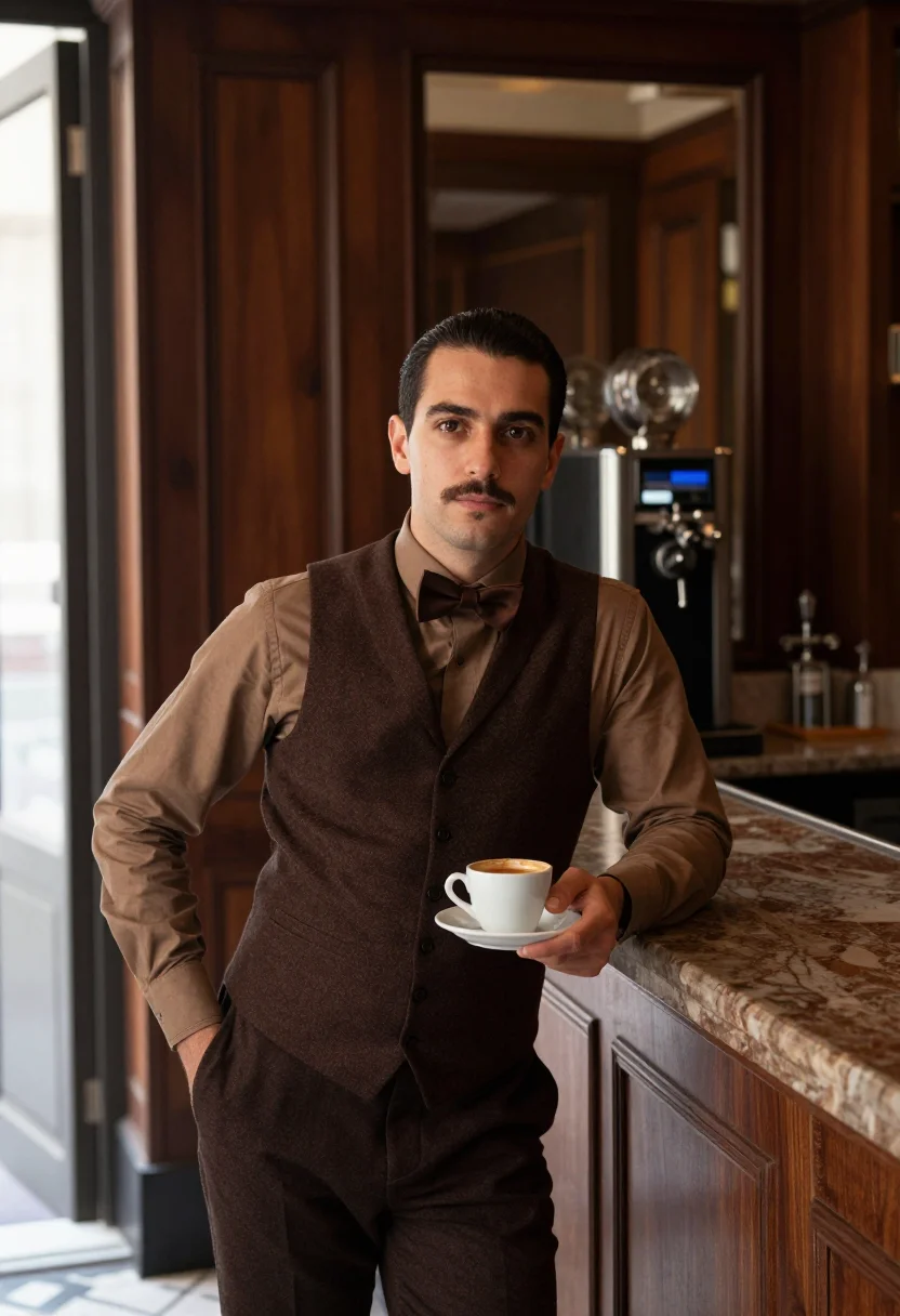 AI naples espresso sample — portrait of a man, three-quarter-length portrait of a Neapol