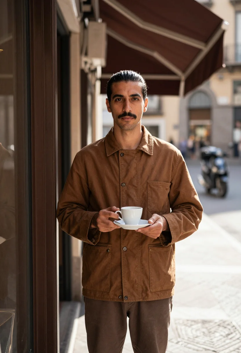 AI naples espresso sample — portrait of a man, three-quarter-length portrait of a Neapol