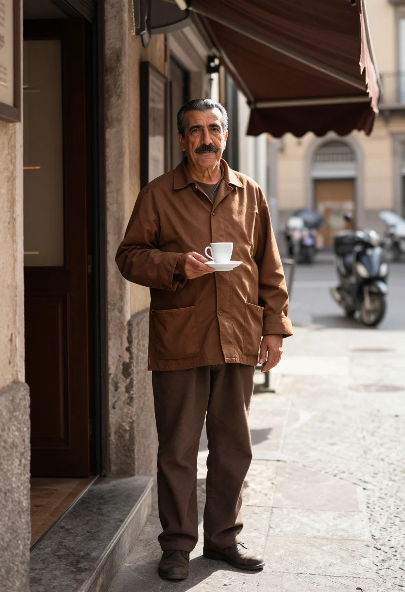 AI naples espresso sample — portrait of a man, full-length portrait of a Neapolitan man