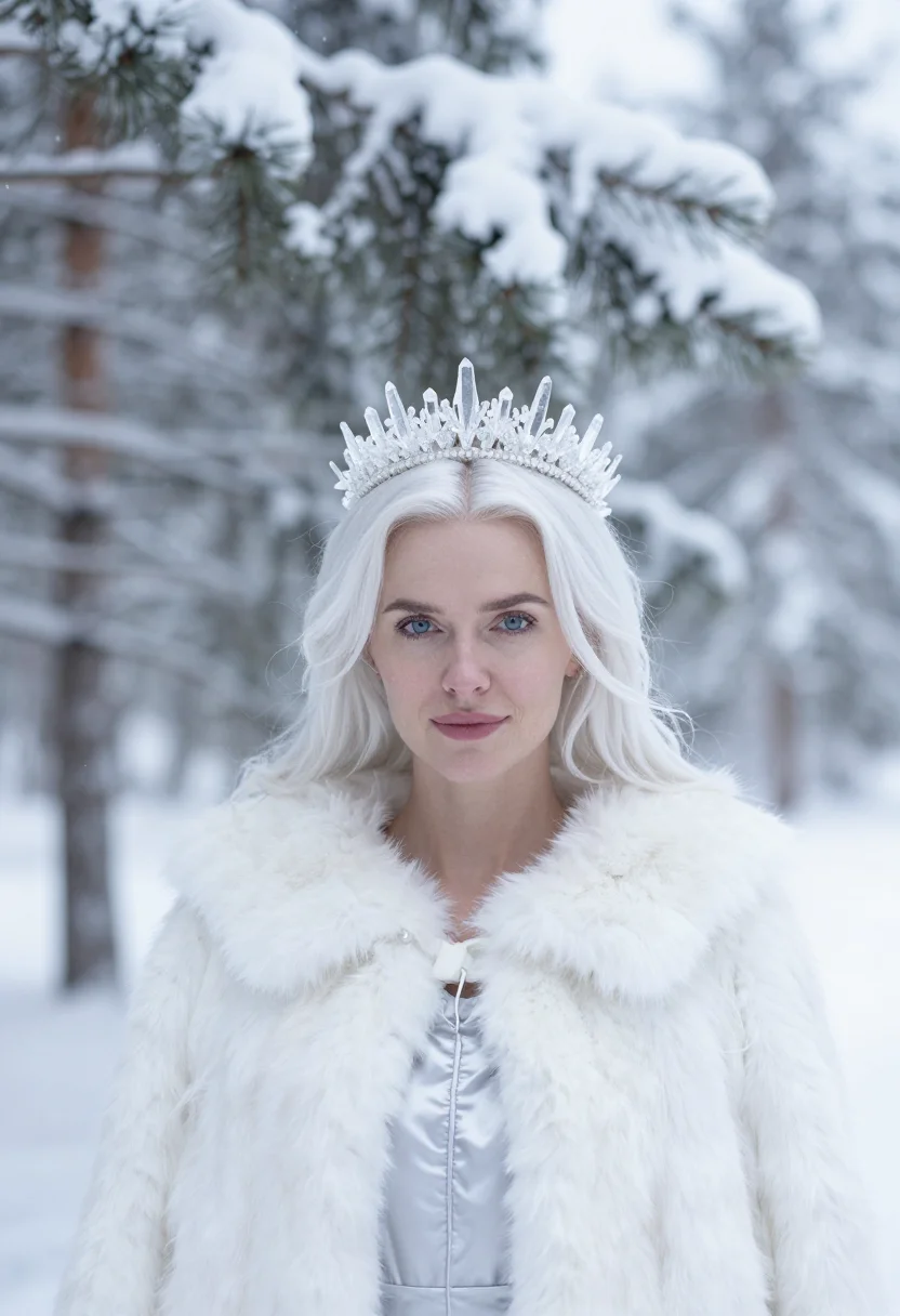 AI narnia white witch ice sample — portrait of a woman, framed tight, head and shoulders, the b