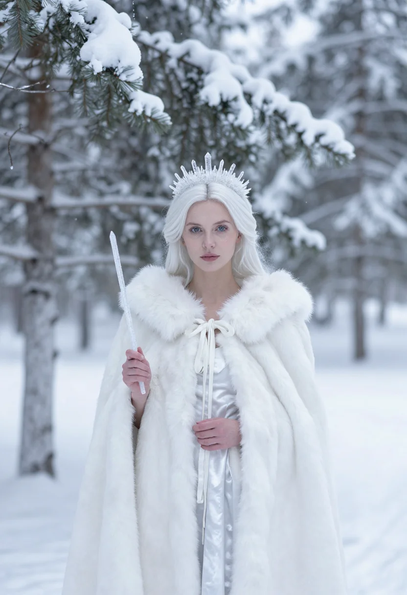 AI narnia white witch ice sample — portrait of a woman, framed half-length from the crown to th