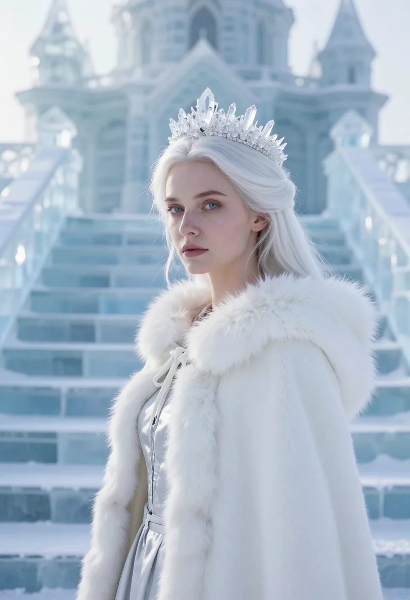 AI narnia white witch ice sample — portrait of a woman, framed tight, head and shoulders, the b