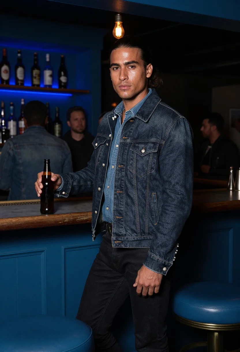 AI nashville denim sample — portrait of a man, three-quarter-length portrait of a man in