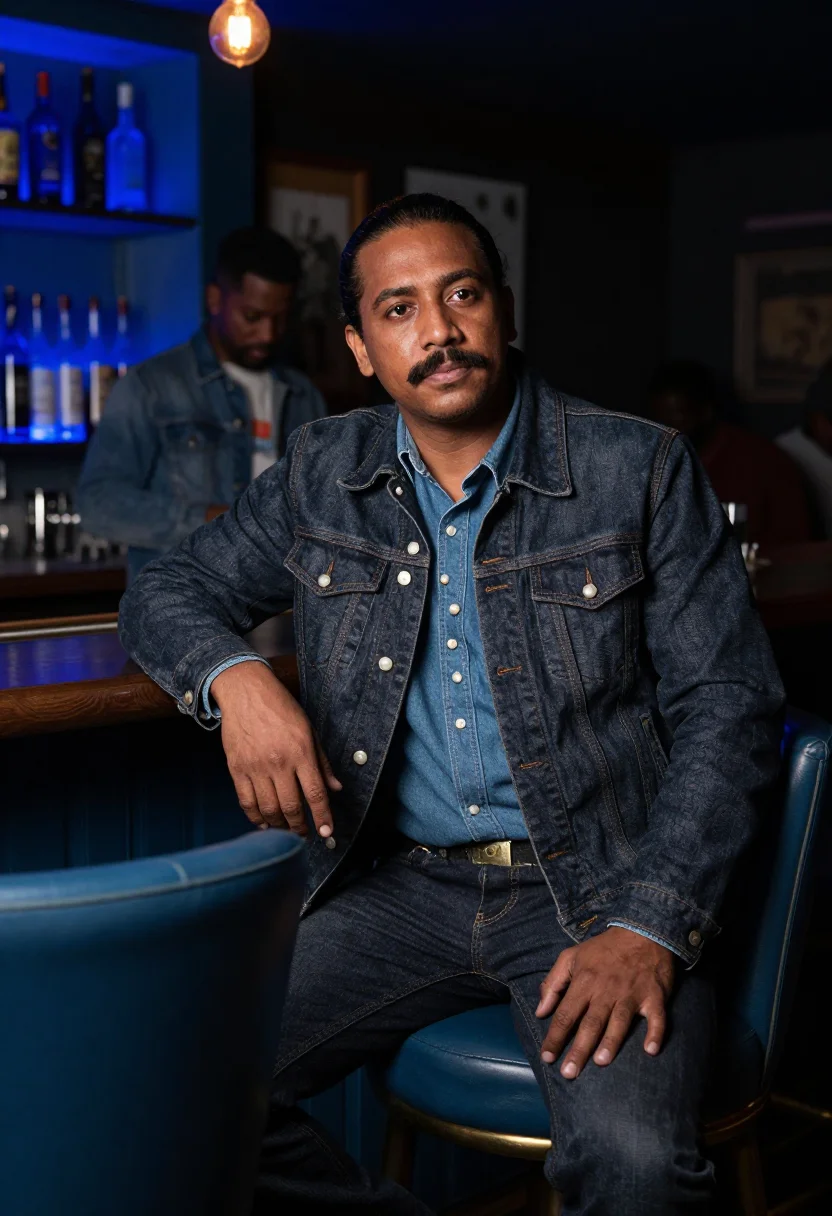 AI nashville denim sample — portrait of a man, half-length portrait of a man in his mid-