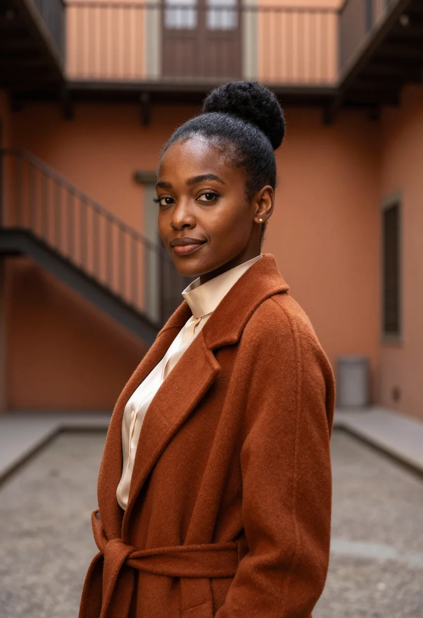 AI navigli design director canal ochre sample — portrait of a woman, of Ethiopian descent, in her early thir