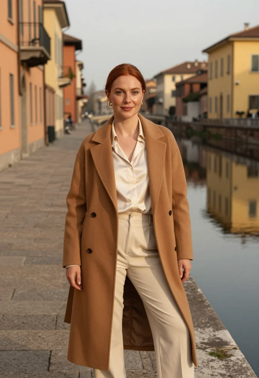 AI navigli design director canal ochre sample — portrait of a woman, of Western-European descent, in her lat