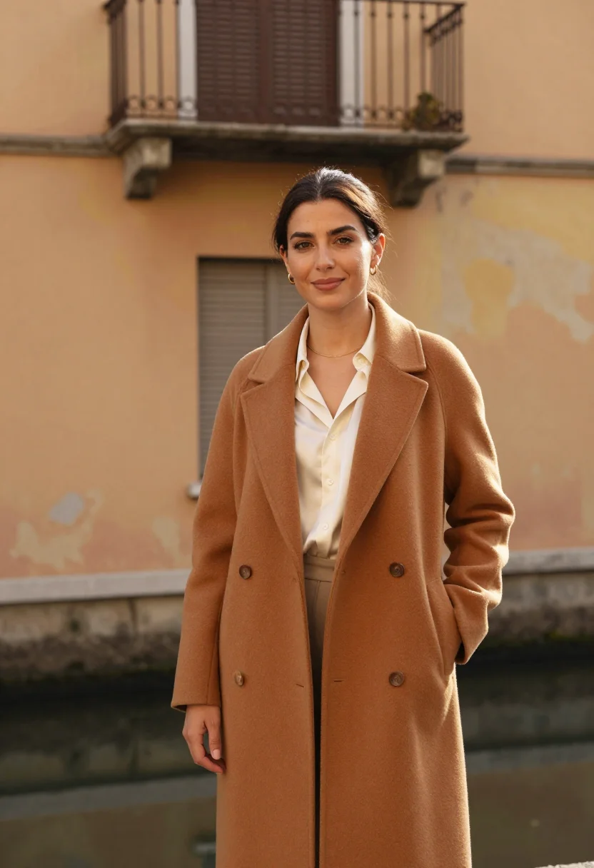 AI navigli design director canal ochre sample — portrait of a woman, of Southern-Italian descent, in her ear