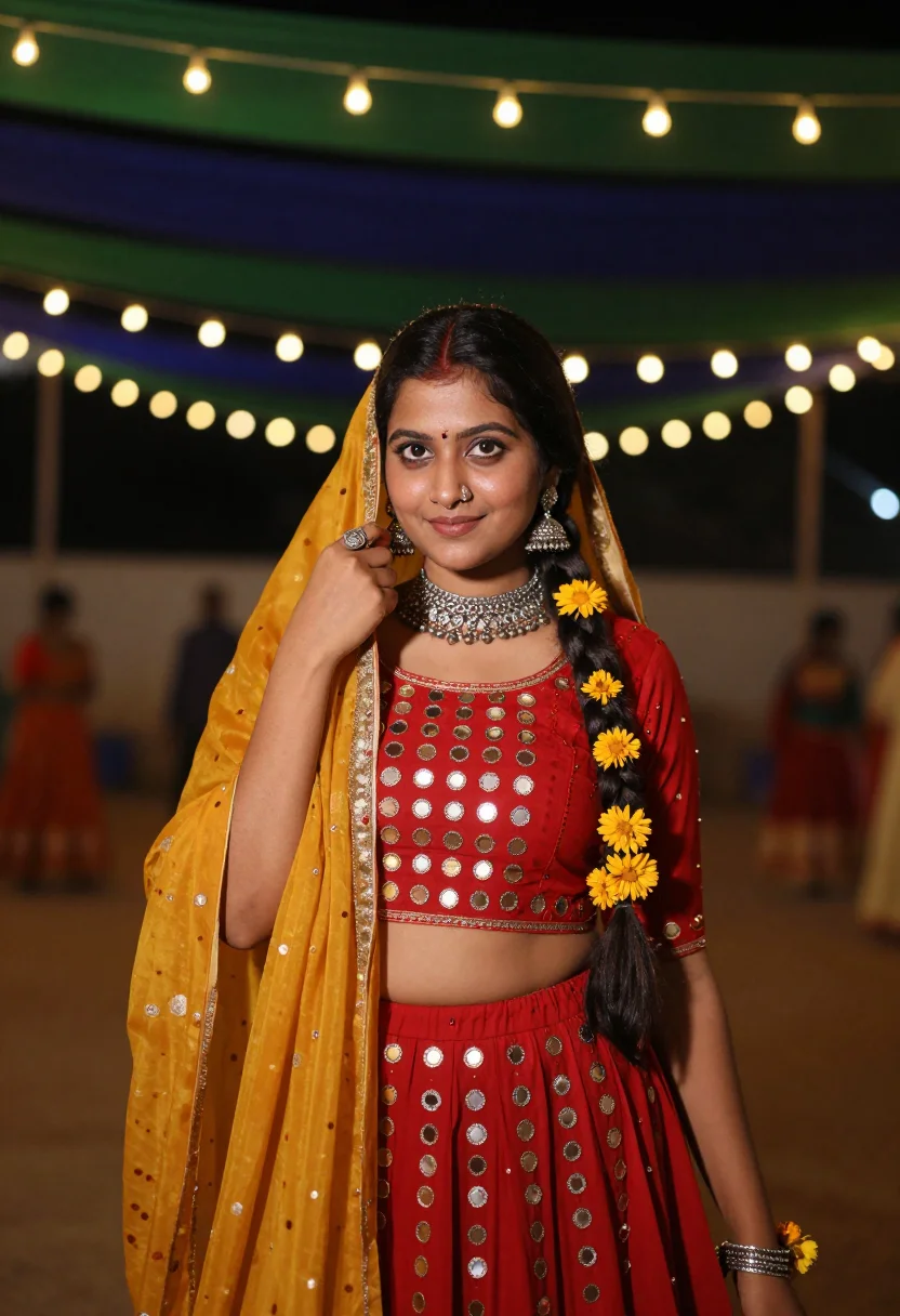 AI navratri garba chaniya choli sample — portrait of a woman, head-and-shoulders portrait of a Gujara