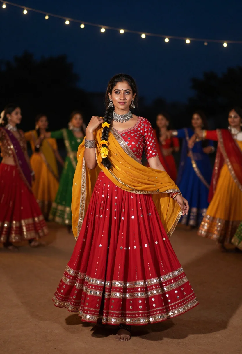 AI navratri garba chaniya choli sample — portrait of a woman, three-quarter-length portrait of a Guja
