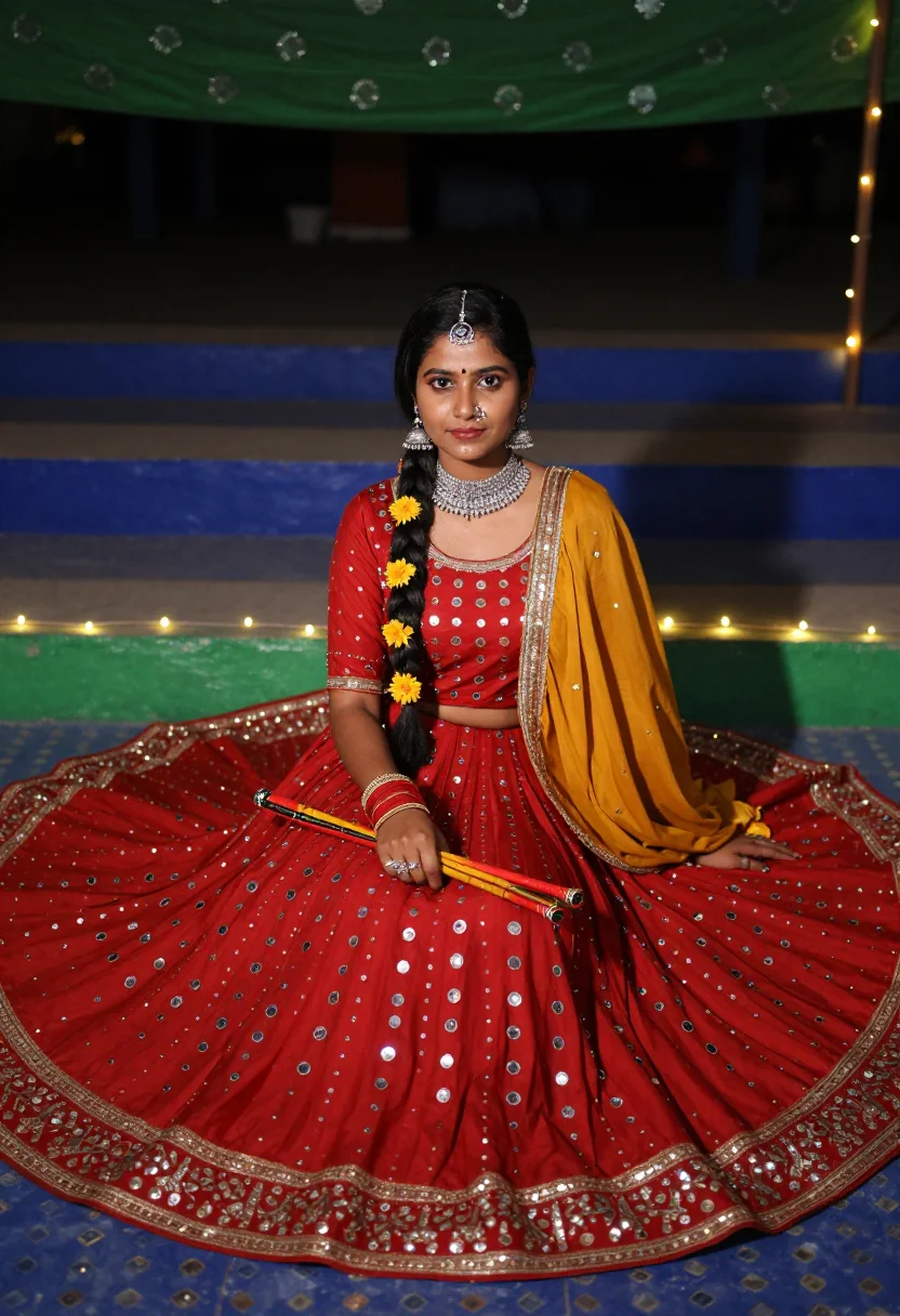 AI navratri garba chaniya choli sample — portrait of a woman, three-quarter-length portrait of a Guja