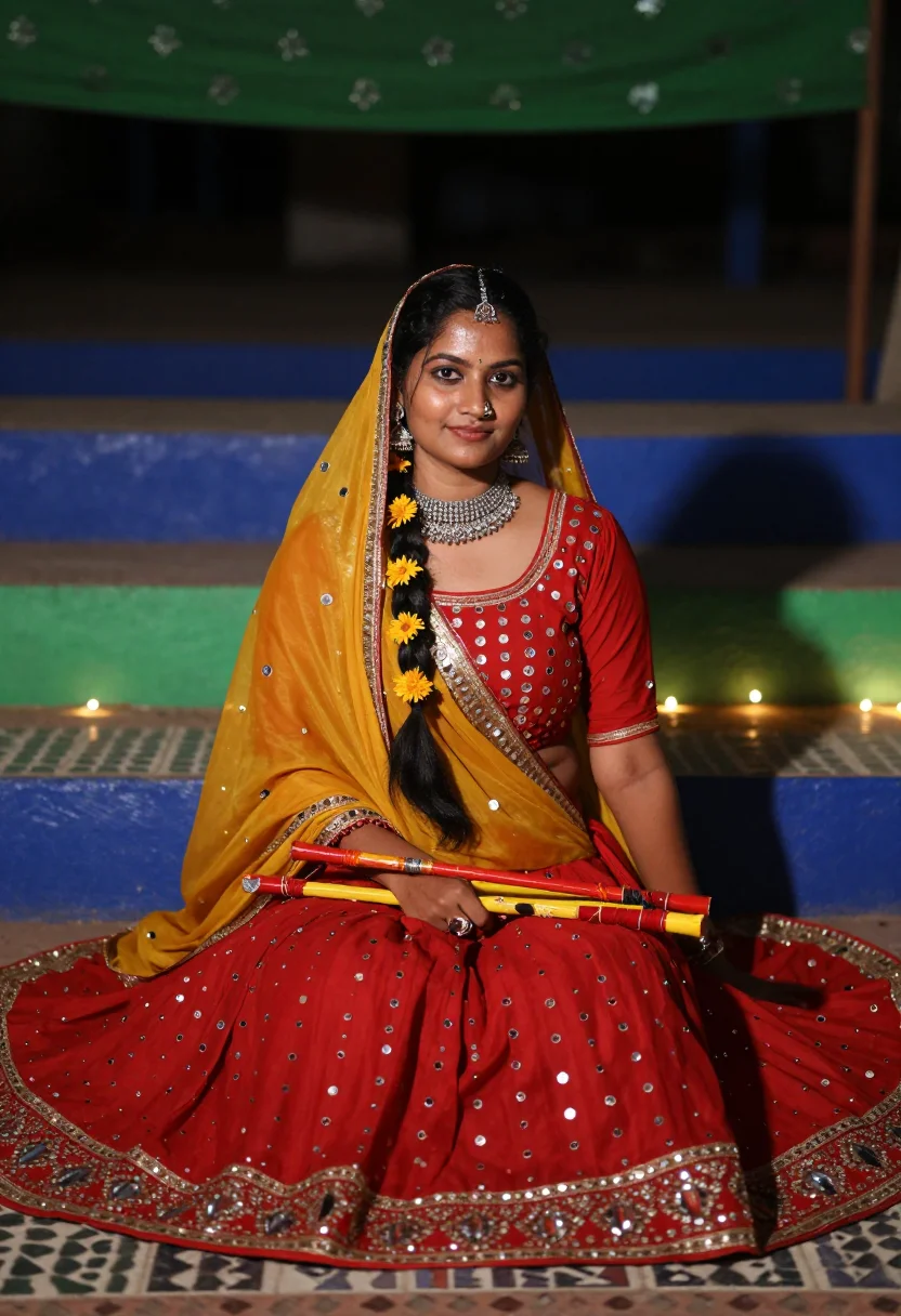 AI navratri garba chaniya choli sample — portrait of a woman, chest-up portrait of a Gujarati woman i