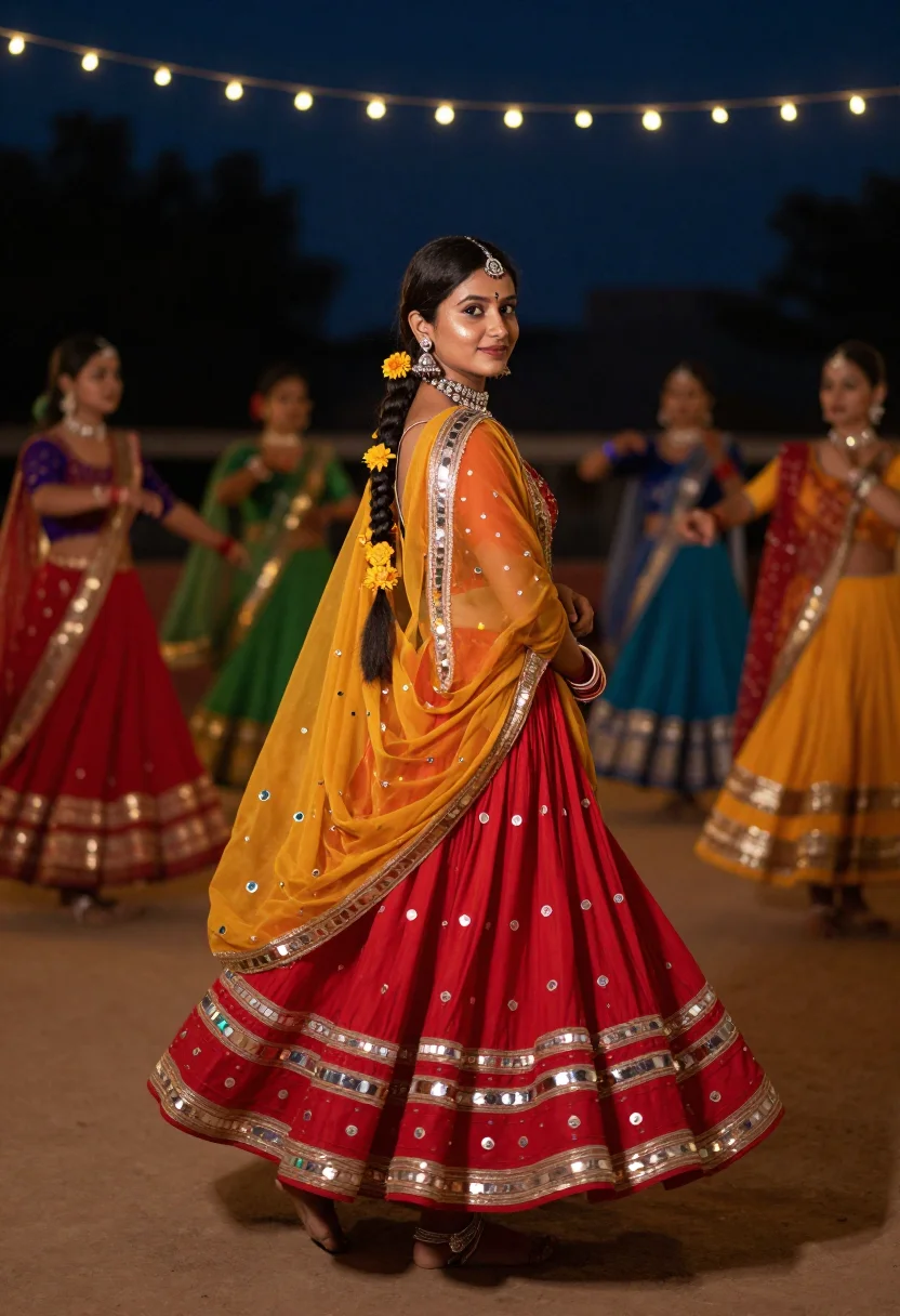 AI navratri garba chaniya choli sample — portrait of a woman, chest-up portrait of a Gujarati woman i