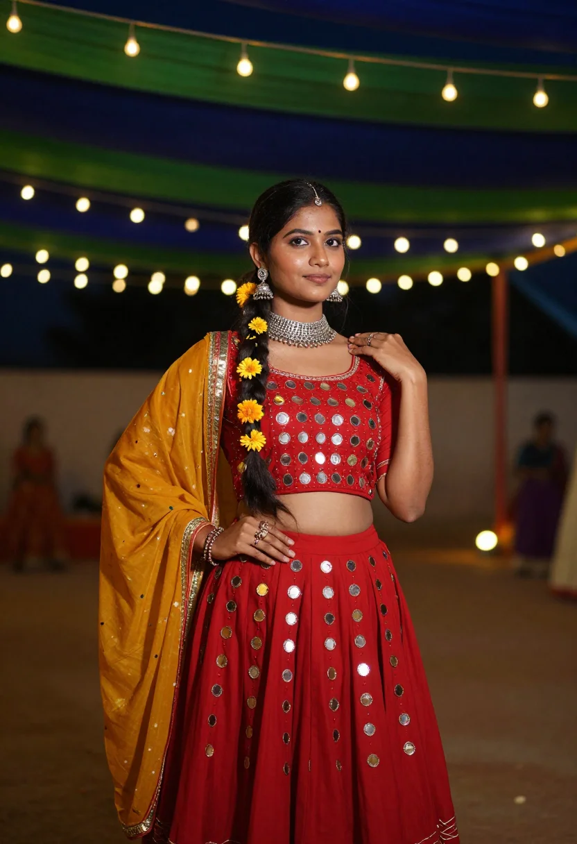 AI navratri garba chaniya choli sample — portrait of a woman, half-length portrait of a Gujarati woma