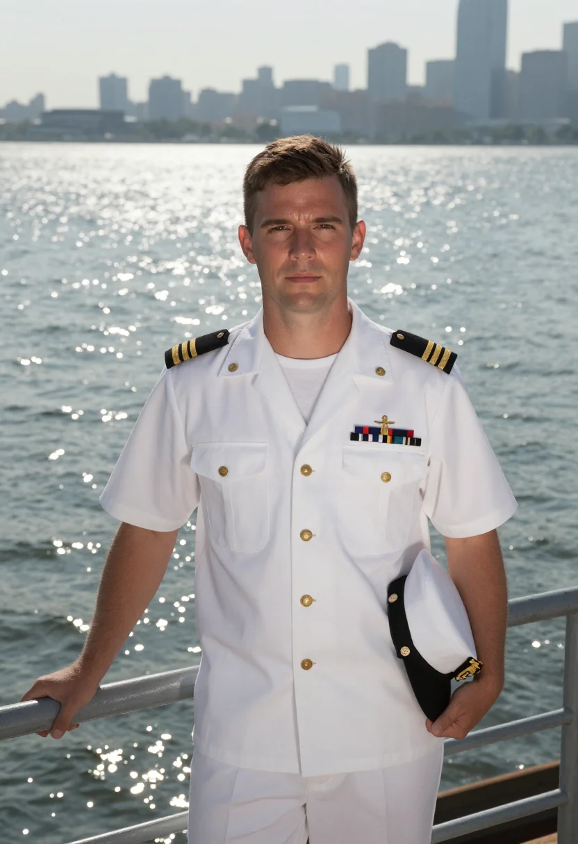 AI navy summer whites sample — portrait of a man, chest-up portrait of an American man in h