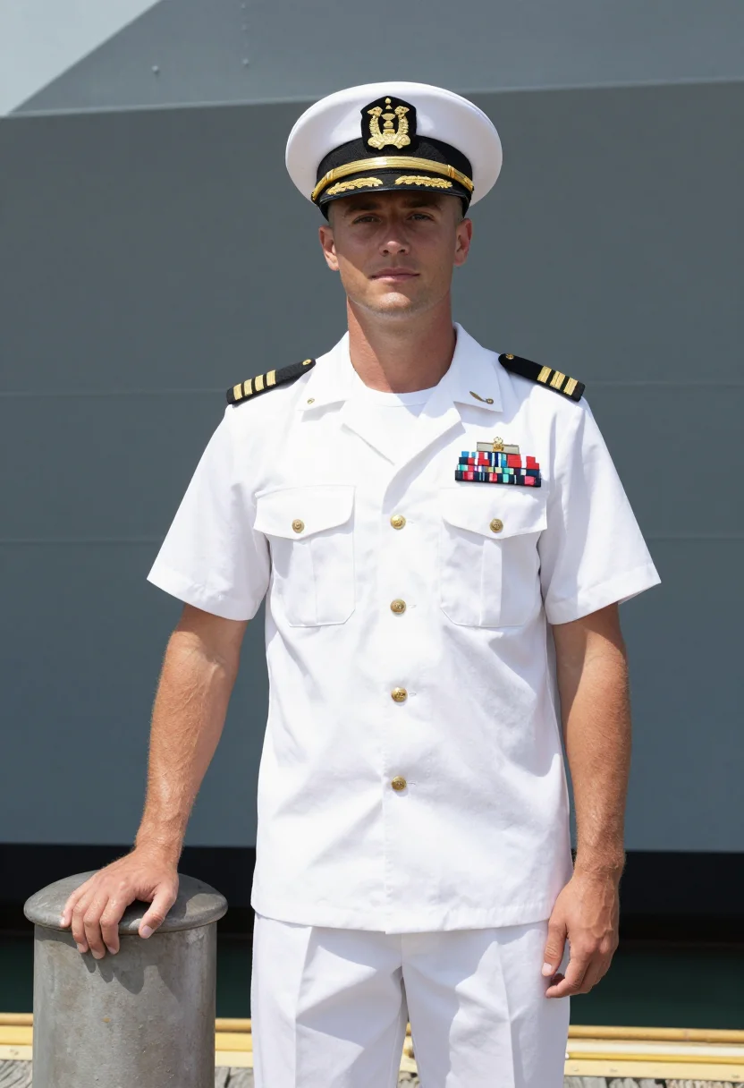 AI navy summer whites sample — portrait of a man, chest-up portrait of an American man in h